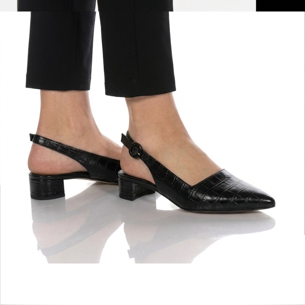Franco Sarto Vickie Slingback Black Croc-Embossed Slingback Heels Size 6.5